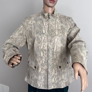 Alfani Slim Fit Beige/Tan Genuine Leather Snakeskin Women’s Jacket size L